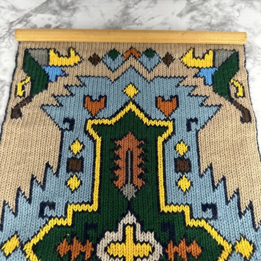 Vintage Handmade Knit Wall Hanging Tapestry Fringe Trim 20